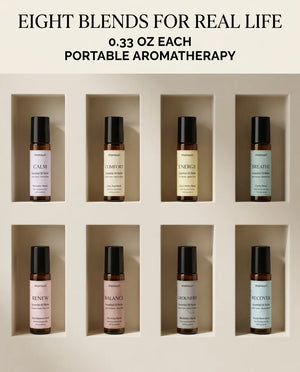 Eight blends for real life, 0.33 oz each, portable aromatherapy - the eight rollers set in individual wall niches