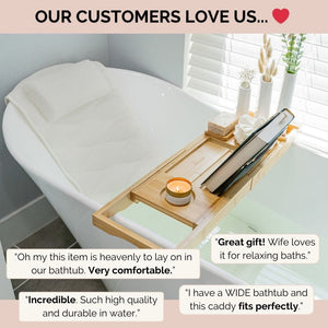 Bathtub tray caddy and bath pillow for head, back & shoulder