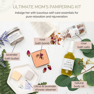 Natural bath & body products in Monsuri's 'Just for Mom' Gift Set. Mom Pampering Kit for Ultimate Relaxation.