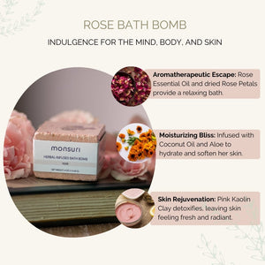 Soothing Rose Bath Bomb from Monsuri's 'Just for Mom' Wellness Set, ideal for a relaxing bath experience.