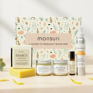 Little Box of Sunshine cheer up gift box with citrus shower spray, lemon soap, and aromatherapy roller