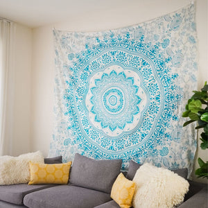 Blue Boho Mandala Tapestry Indian for Bedroom and Home Decor, Wall Art, Wall Hangings