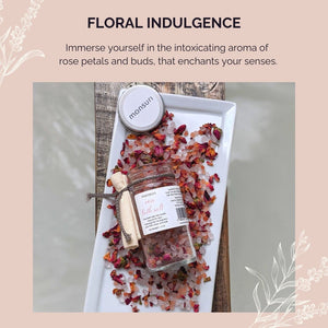 Natural Rose Petals and Buds in Monsuri Rose Bath Salts for a Floral Bath Experience
