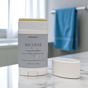 Natural nerve balm stick showing precision application for chronic muscle tension and tennis elbow