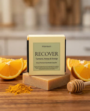 Turmeric Honey & Orange soap box and bar with orange, turmeric and honey — natural golden soap bar