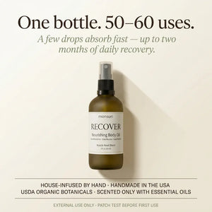 Handmade organic arnica massage oil made in the USA, 50 to 60 uses per bottle — Monsuri RECOVER nourishing body oil