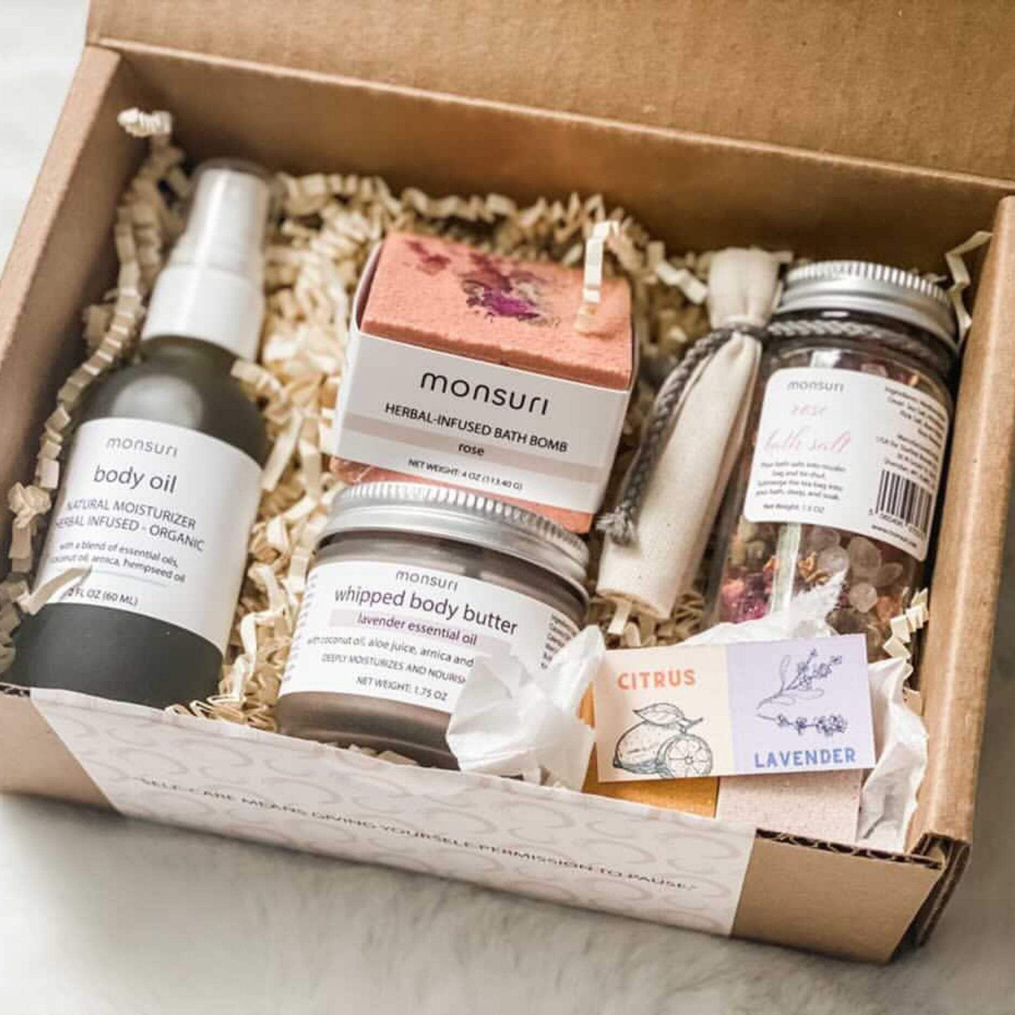 Handcrafted self-care essentials in Monsuri's 'Just for Mom' Wellness Set.