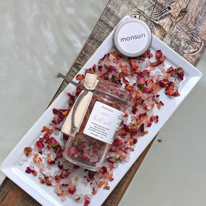 Display of Monsuri Rose Bath Salts - Promising Skin Detox and Radiance