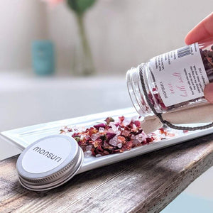 Close-up Shot of Monsuri Rose Bath Salts Crystals for Detox and Relaxation