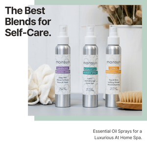 Shower spray aromatherapy gift set. Eucalyptus shower mist, lavender pillow spray and energizing citrus fragrance spray.