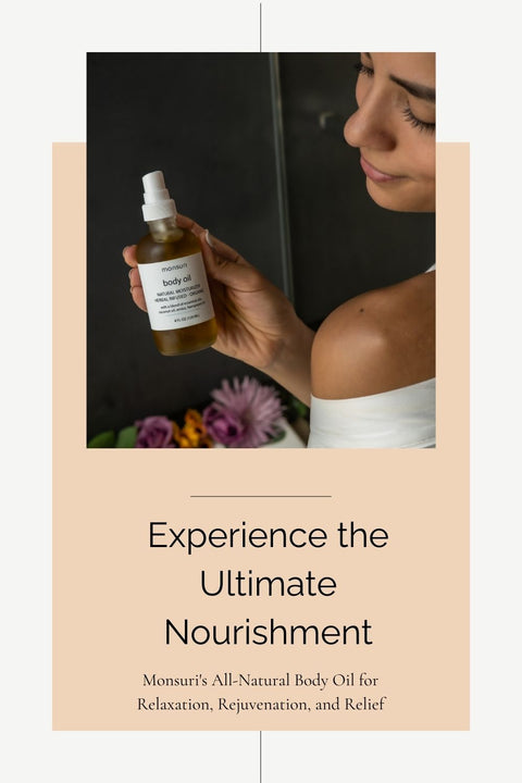 Skin nourished with Monsuri's blend of coconut, hempseed, and olive oils