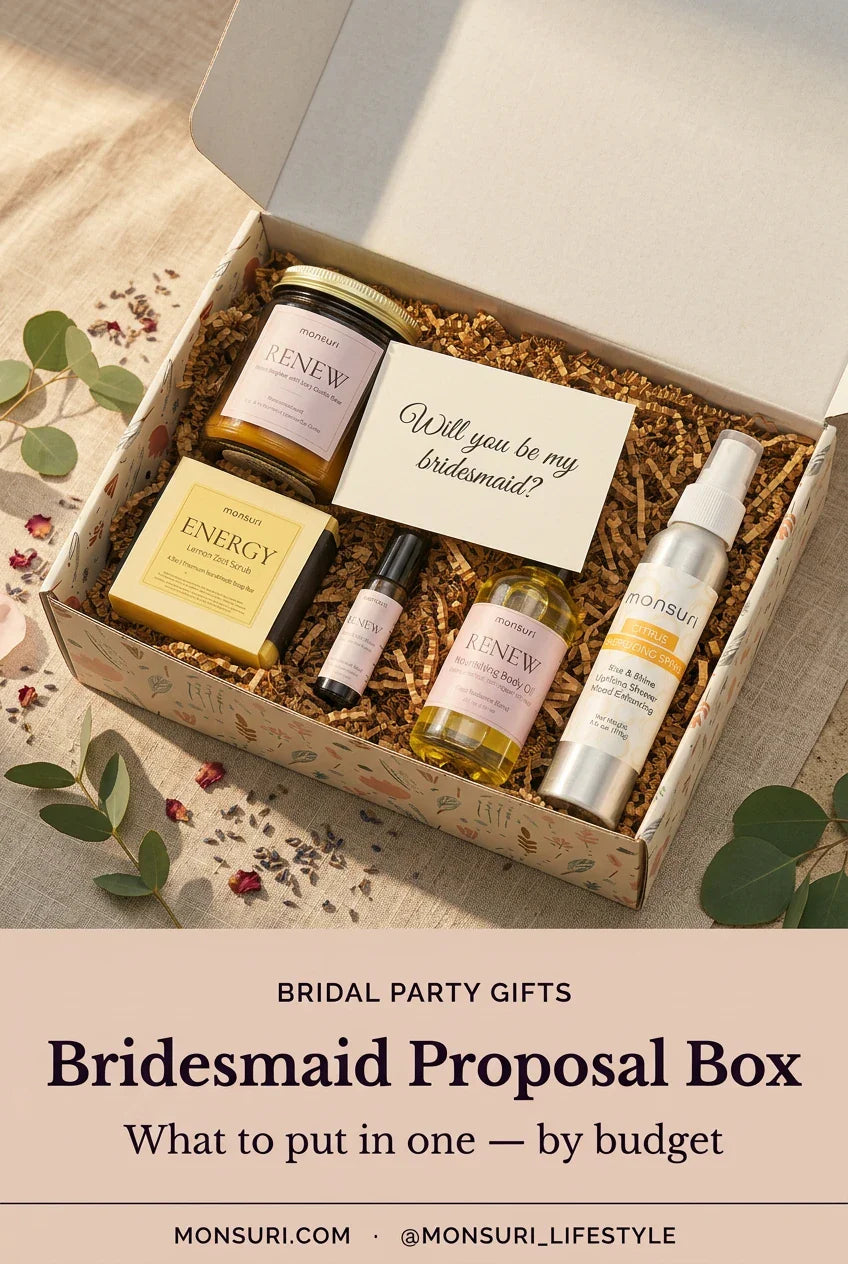Bridesmaid proposal box — what to put in one, by budget (Monsuri Bridesmaid Bliss gift set cover).