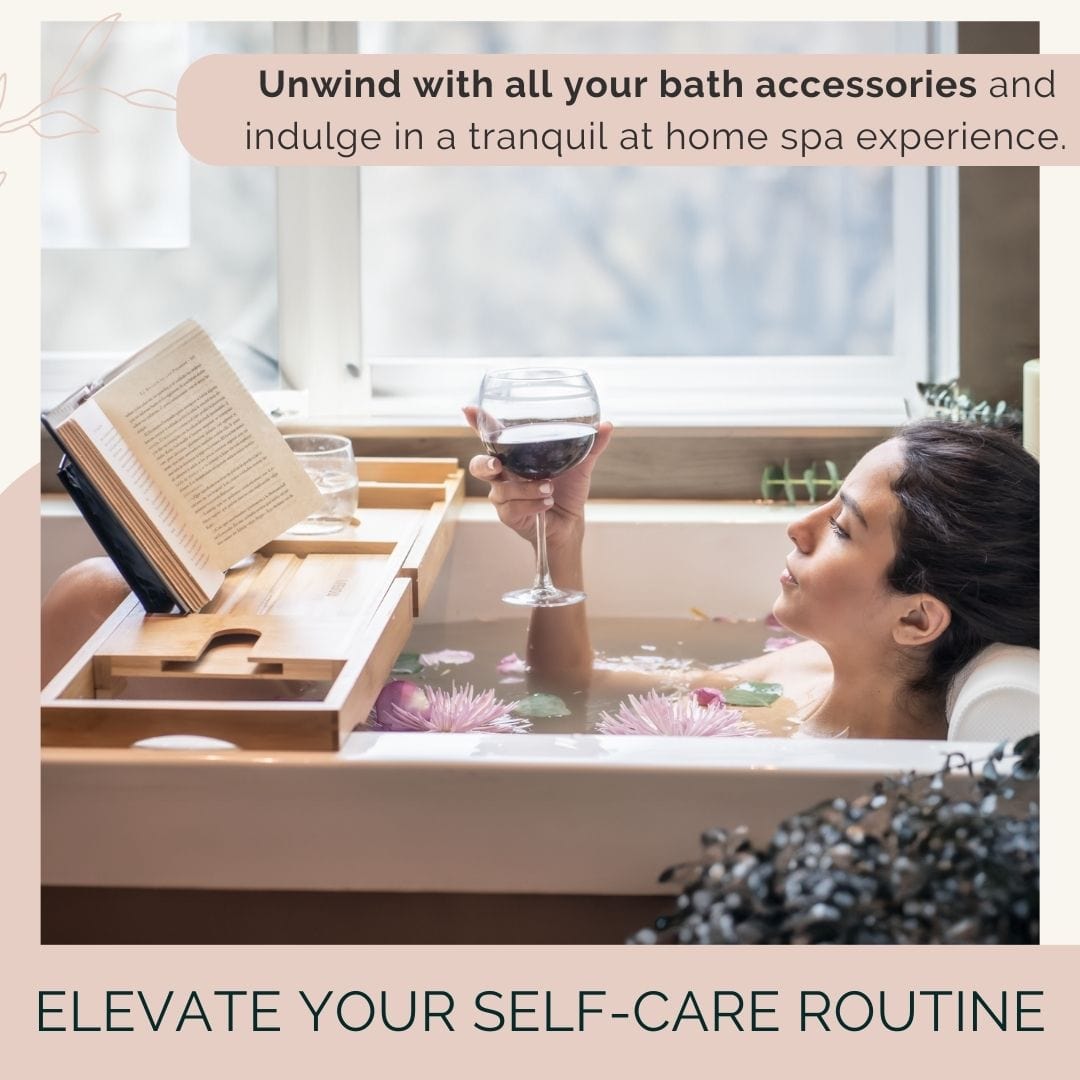 Relax with a bath tub table. Bath accessory to hold all your bath-time essentials.