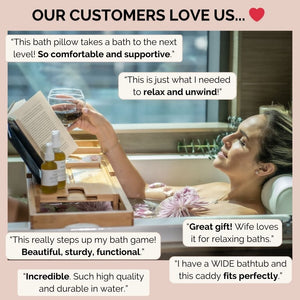 Luxurious Bamboo Bathtub Tray - 5* Star Positive Reviews on Monsuri's Bath Caddy.