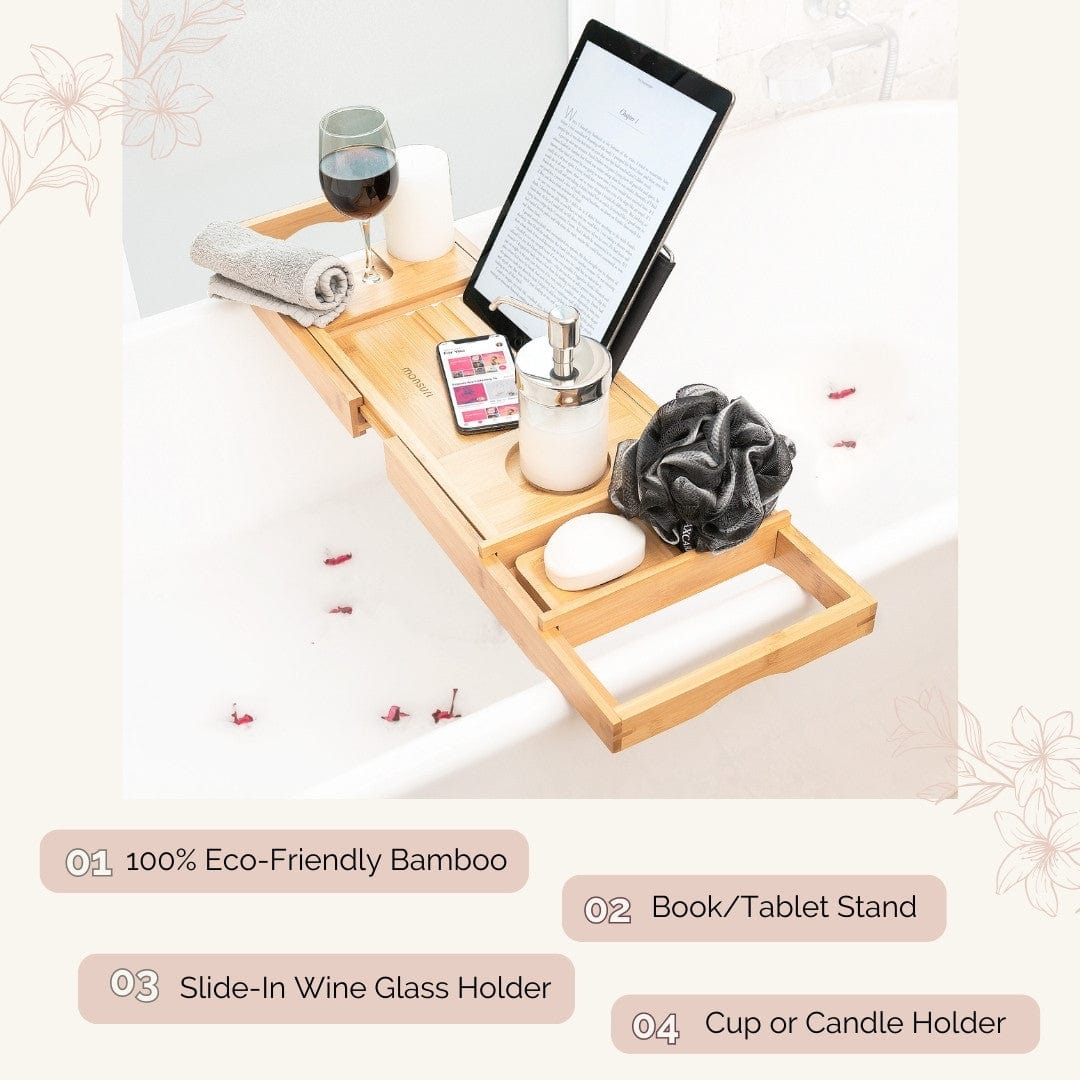 Luxury Monsuri Bamboo Bath Tray Caddy with Compartments