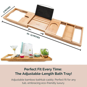 Monsuri bath tray with slots for book, candles, and bath essentials.
