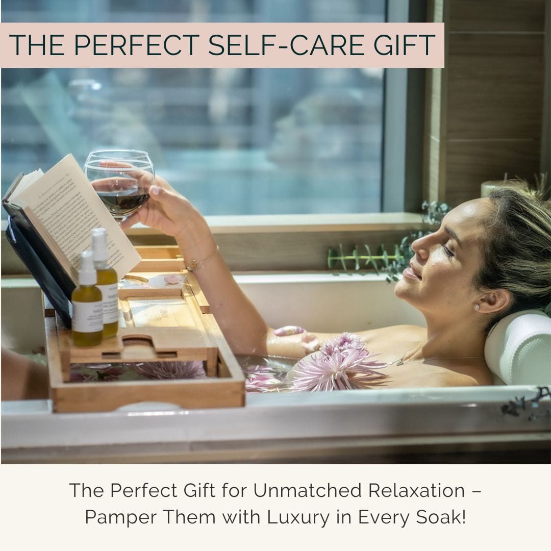 Relaxation Gifts for Women - Bathtub Tray and Bath Pillow Set for a Relaxing Bath Soak.