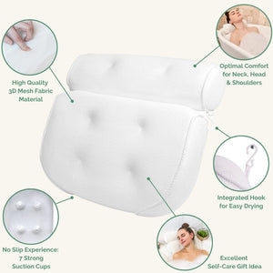 Bath tub pillow headrest for superior comfort