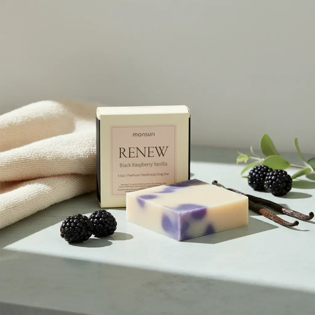 Renew black raspberry vanilla handmade soap individually wrapped - perfect gift fresh start natural ingredients gentle daily use.
