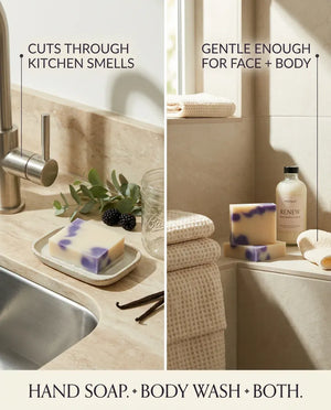 Black Raspberry Vanilla soap as hand soap or body wash — cuts kitchen smells, gentle on skin