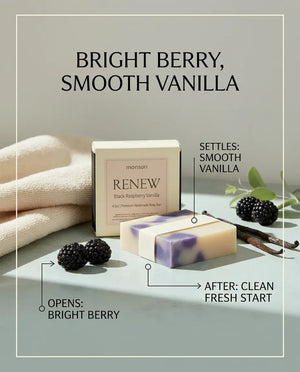 Scent profile of Black Raspberry Vanilla soap: bright berry opening settling into smooth vanilla