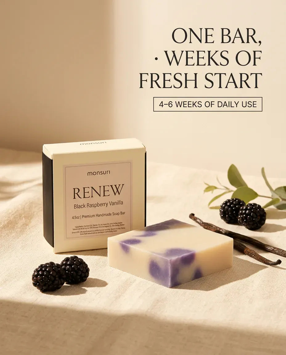 Black Raspberry Vanilla soap bar lasts 4-6 weeks of daily use — natural handmade soap bar