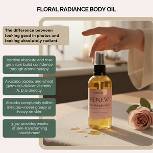 Nourishing body oil with jasmine and rose for bridesmaids - fast absorbing formula for glowing wedding photo skin