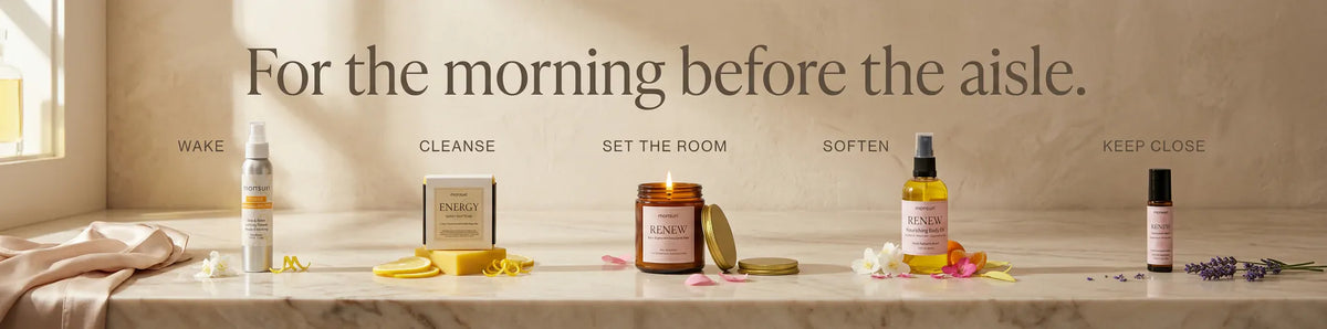 For the morning before the aisle - wake with the citrus shower spray, cleanse with the lemon zest soap, set the room with the candle, soften with the body oil and keep the roller close