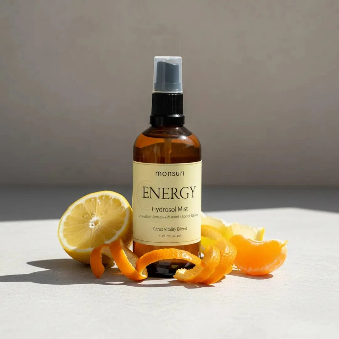 Citrus hydrosol facial mist spray bottle with bergamot eucalyptus blend for natural energy and mental focus