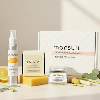 Energizing Shower Ritual gift set — citrus shower spray, body oil and steamers by Monsuri