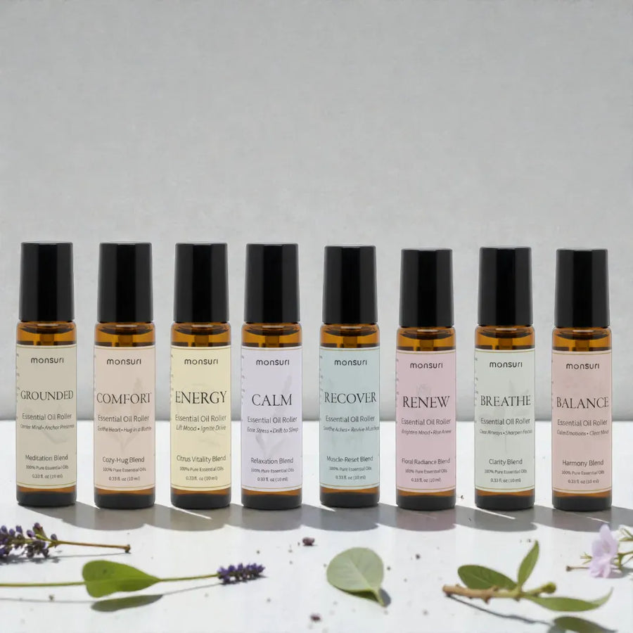 Essential oil roller set of 8 aromatherapy blends by Monsuri