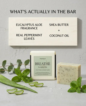 What's in the Eucalyptus Aloe soap bar: eucalyptus aloe fragrance, real peppermint leaves, shea and coconut