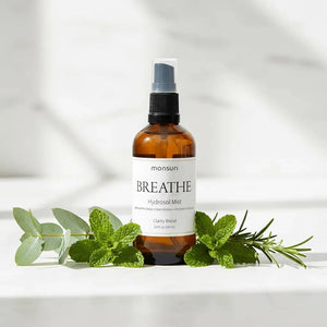 Eucalyptus hydrosol room spray bottle with natural peppermint face mist on white background
