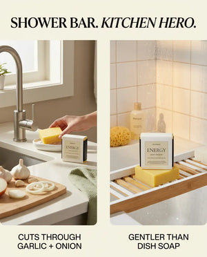 Lemon Zest Scrub soap: a shower bar and kitchen hero that cuts garlic and onion smells