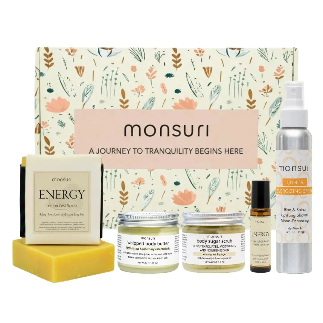 Little Box of Sunshine cheer up gift box with citrus shower spray, lemon soap, and aromatherapy roller