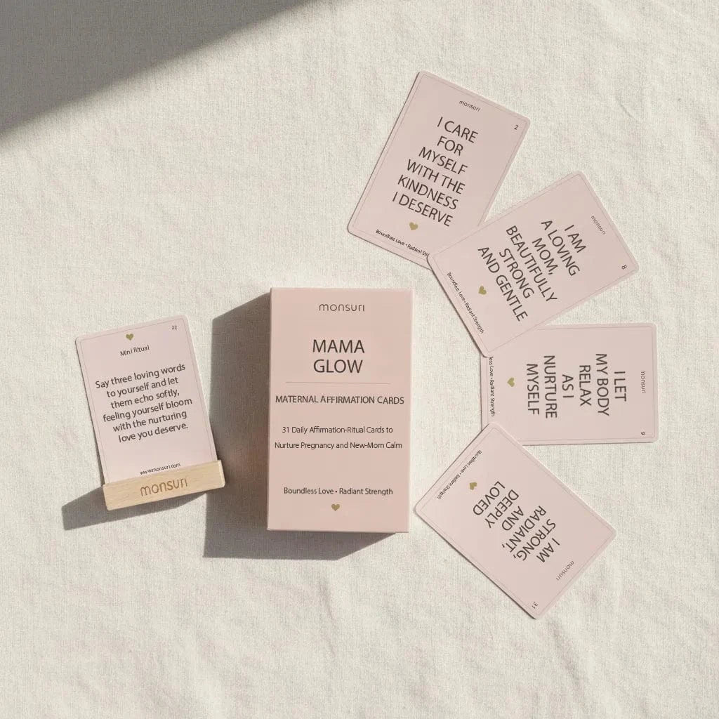 31 birth affirmation cards fanned display showing pregnancy and postpartum affirmations - baby shower gift for expecting moms mental health