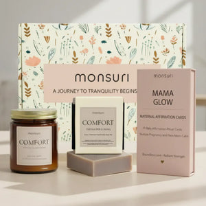 Pregnancy & Postpartum Gifts For Mom. 31 New Mom Affirmation Cards, Vanilla Candle & Oatmeal Soap.