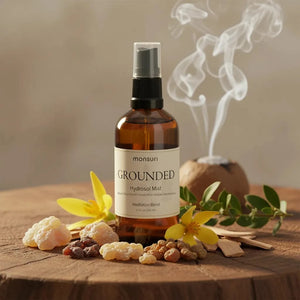 Frankincense meditation spray being used in meditation room for sacred space aromatherapy and contemplative practice