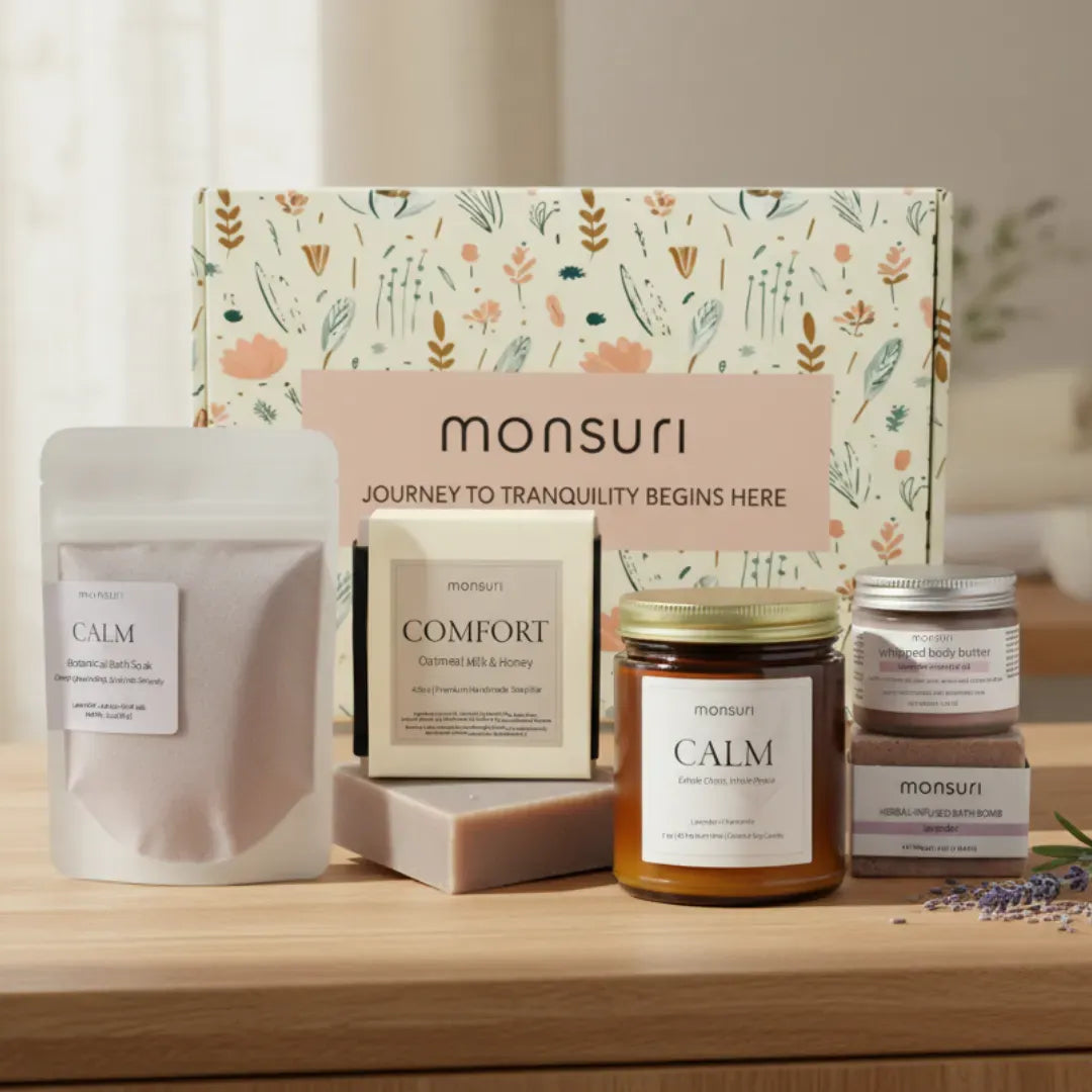 Relaxing lavender gifts for mom bath gift set with candle bath bomb soap body butter thoughtful gifts for women