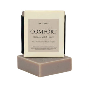 Comfort Oatmeal Milk Honey Soap natural handmade bar for sensitive skin on white background