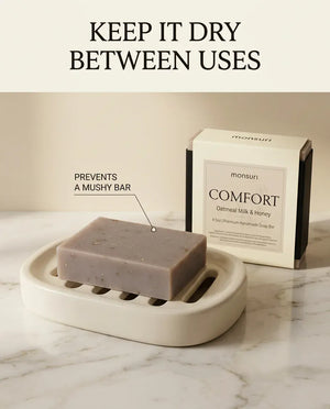 Care tip for the Oatmeal Milk & Honey soap bar: keep it dry to prevent a mushy bar