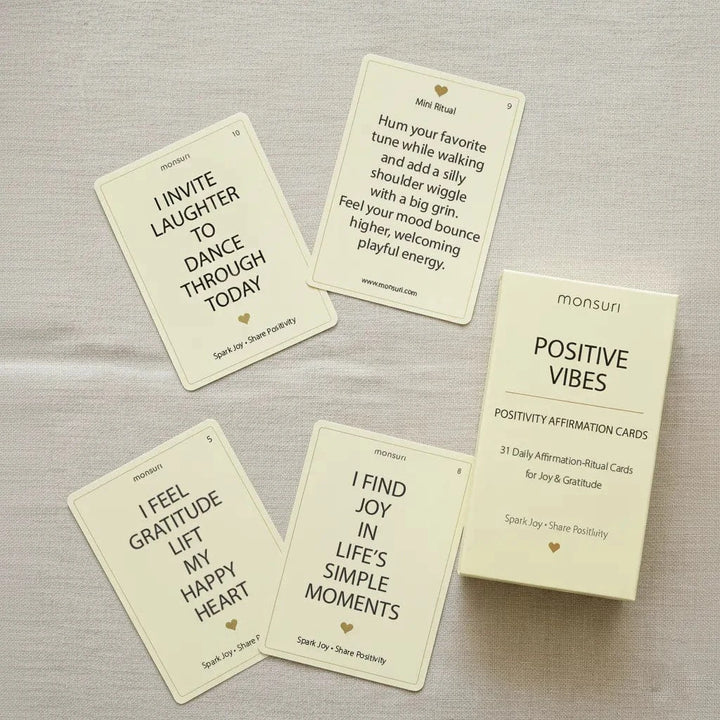 Positive Vibes affirmation card standing upright showing a daily affirmation
