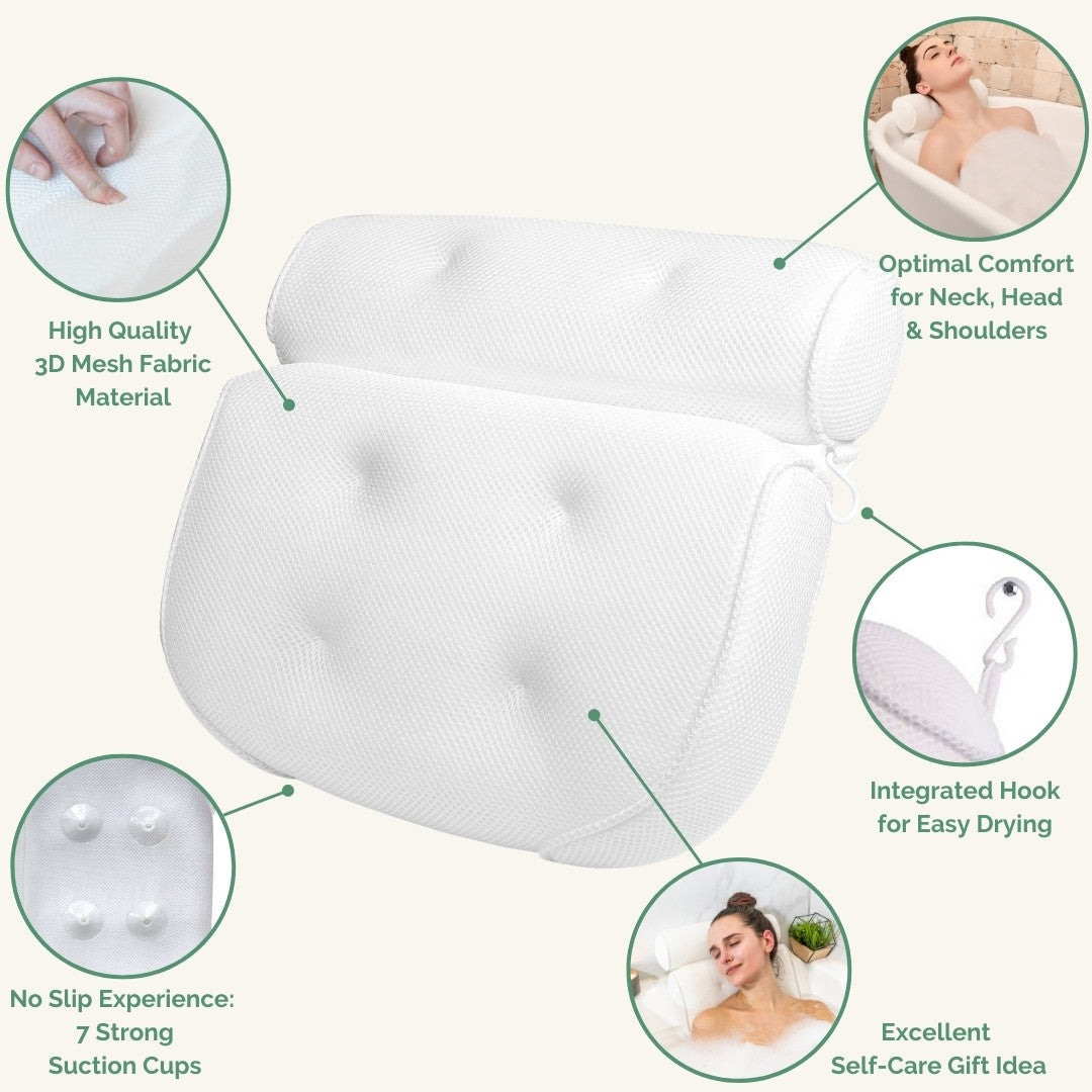 Monsuri Deluxe Bath Pillow with waterproof 3D Mesh fabric