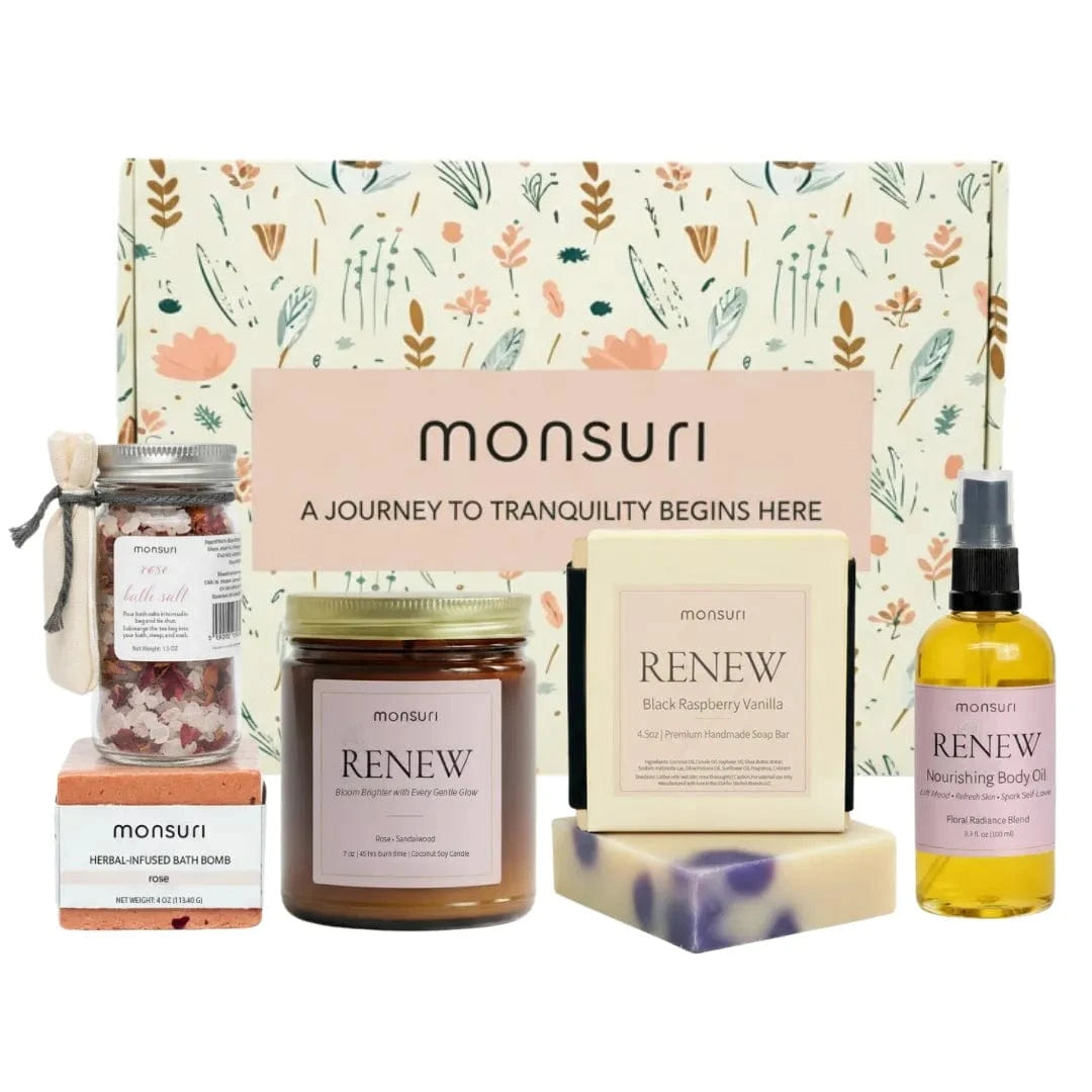 Romantic spa gift set with rose vanilla sandalwood candle bath bomb soap body oil pampering gifts for her anniversary