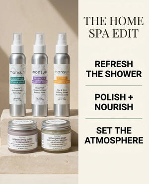 Monsuri Sensory Symphony home spa edit: refresh the shower, polish and nourish, set the atmosphere.