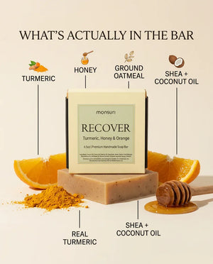 What's in the Turmeric Honey & Orange soap bar: turmeric, honey, ground oatmeal, shea and coconut