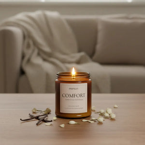 Monsuri Comfort vanilla jasmine candle styled for self care gifts for women and relaxing home rituals