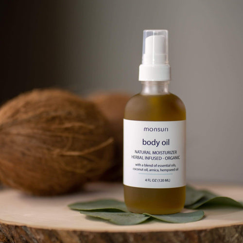Monsuri all-natural body oil with arnica for muscle pain relief