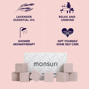 aromatherapy shower steamer with lavender essential oils. At home spa day kit for women