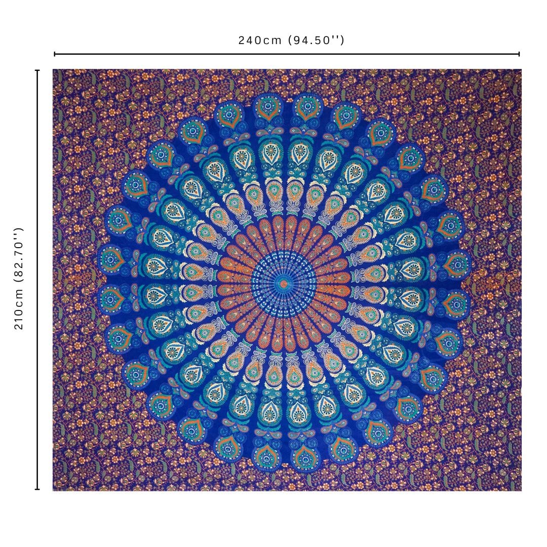 Mandala Tapestry Blue Gold Zen Home Monsuri